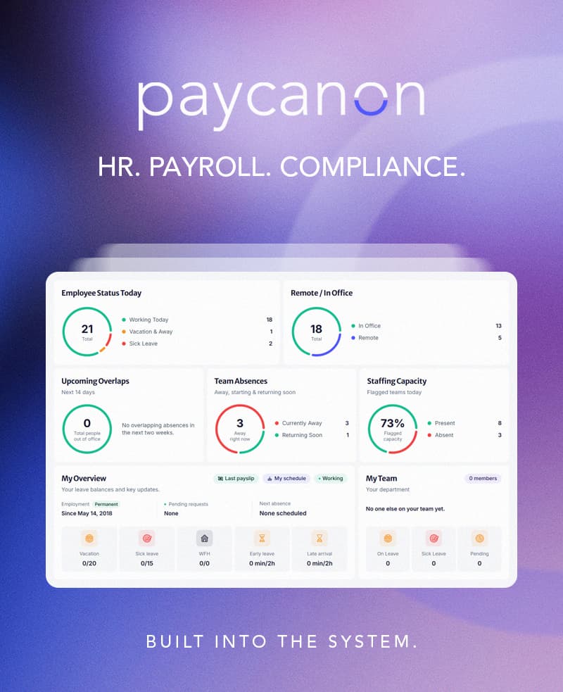 Paycanon post, the staff dashboard over a violet gradient