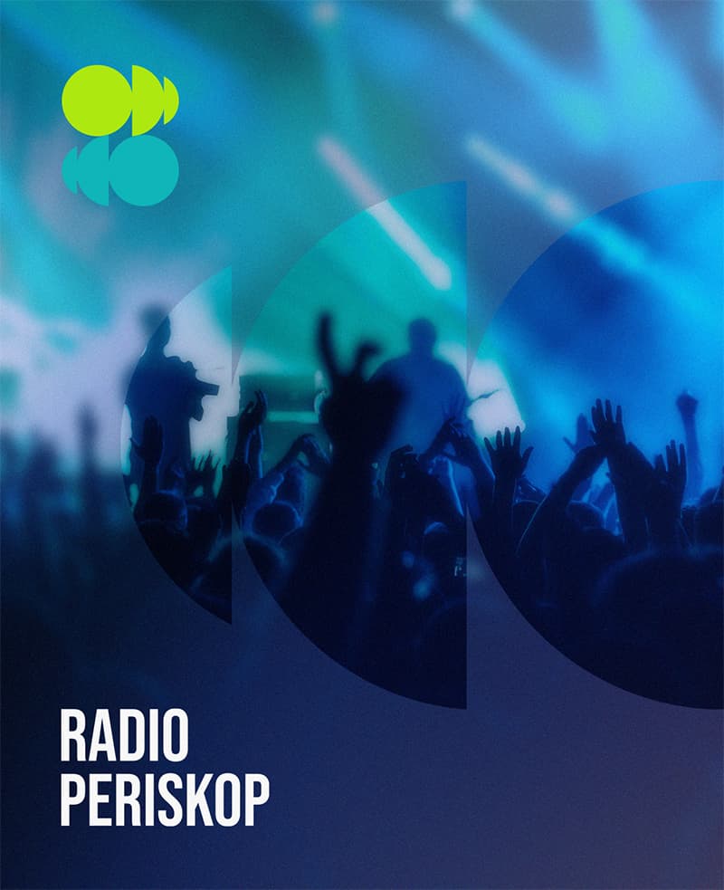 Radio Periskop live streaming post, a lit crowd behind the station mark